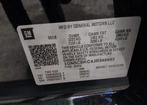 2018 Chevrolet Tahoe Lt from USA, damaged, VIN 1GNSCBKC4JR349993